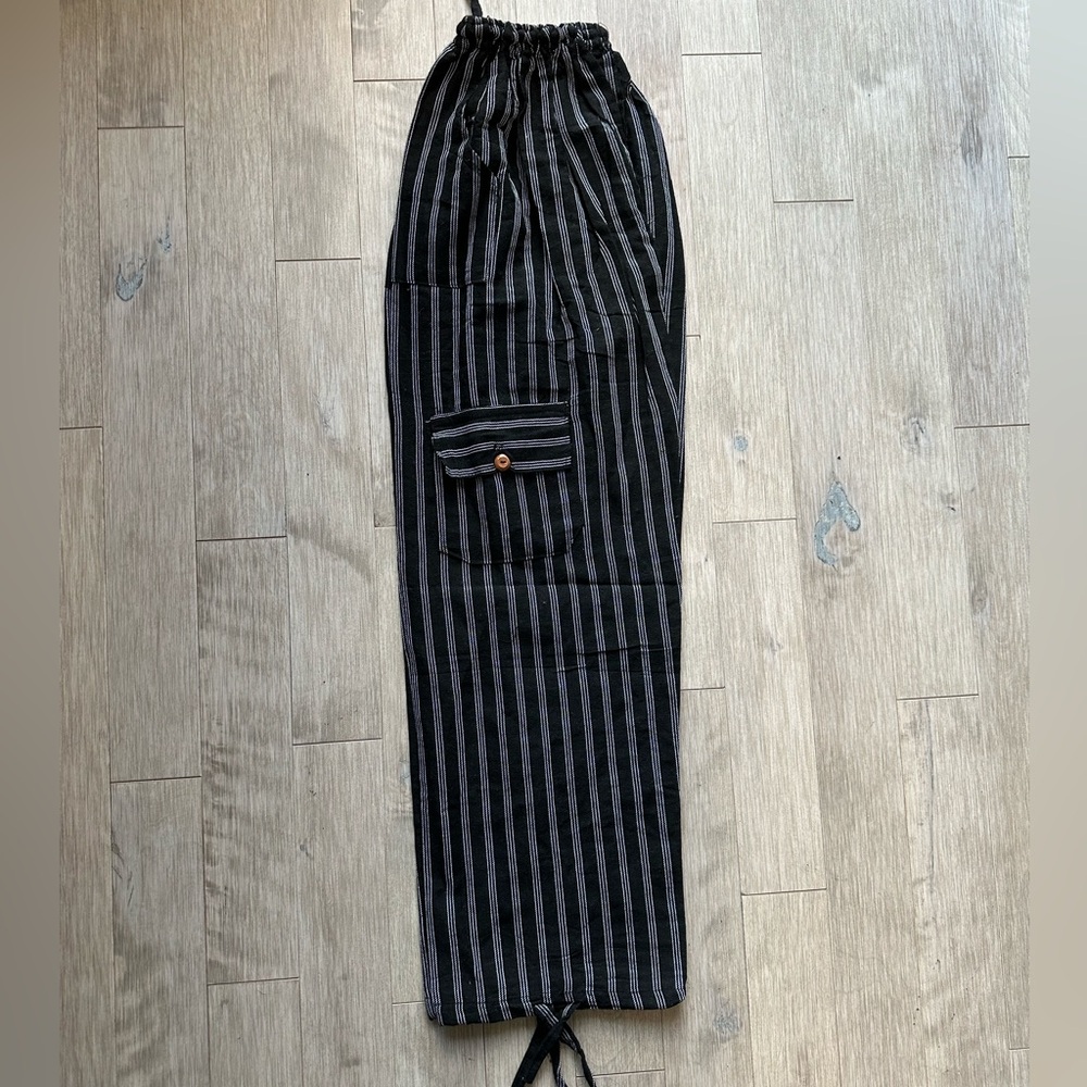 Handmade Peruvian Inca Boho Striped Black Straight Leg Pants Medium - Picture 2 of 5
